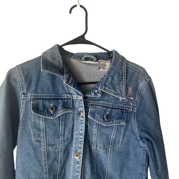 Faded Glory Vintage Y2k Girls 14/16 Butterfly Embroidered Button Denim Jacket - Picture 2 of 11